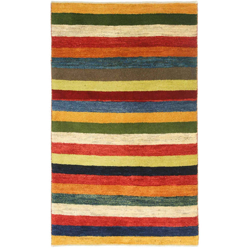 ギャッベ絨毯 「太ボーダーで魅せる彩り絨毯」 10022083【126×75】