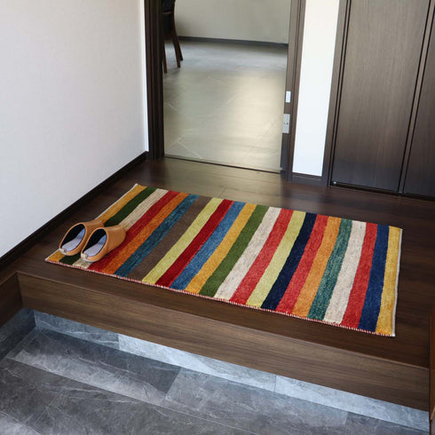 ギャッベ絨毯 「太ボーダーで魅せる彩り絨毯」 10022083【126×75】