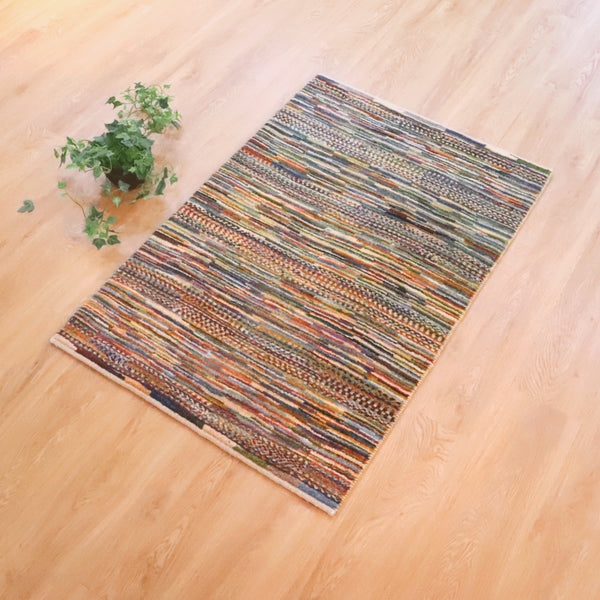 ギャッベ絨毯 「自由なボーダーデザイン」 10034885【122×81】