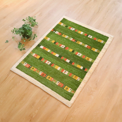 ギャッベ絨毯 「芝生と花壇」 10047233【117×84】