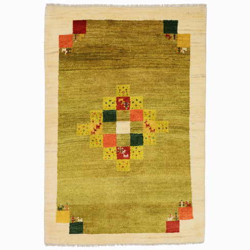 ギャッベ絨毯 「四角い文様でひし形を作っています」10078866【180×121】