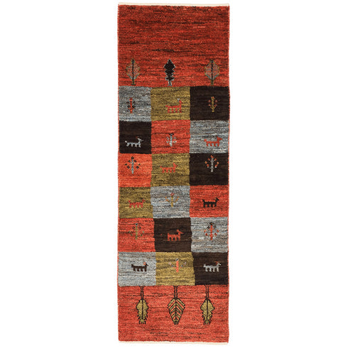 ギャッベ絨毯「四角一つに文様一つ」10116138【144×47】