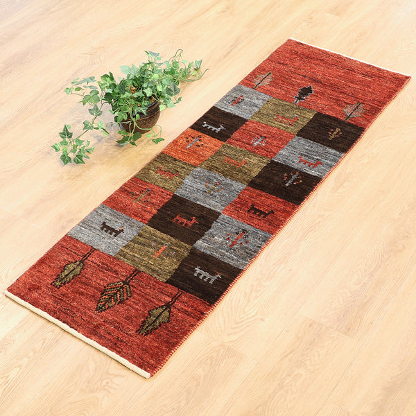 ギャッベ絨毯「四角一つに文様一つ」10116138【144×47】