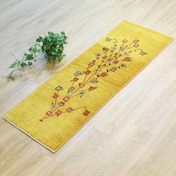 ギャッベ絨毯「夕陽と陽だまりに守られる生命の樹」10118062【144×48】