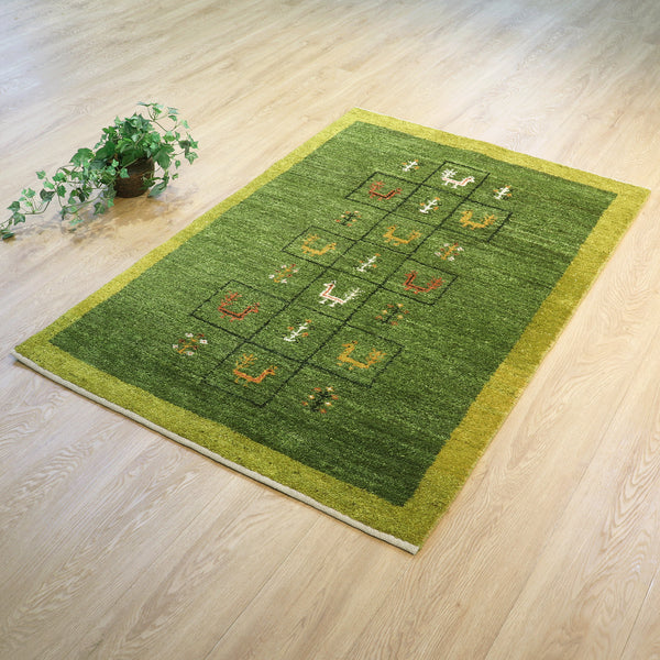 ギャッベ絨毯「クジャクさんの森林浴」10135831【145×98】