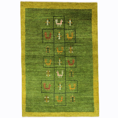 ギャッベ絨毯「クジャクさんの森林浴」10135831【145×98】