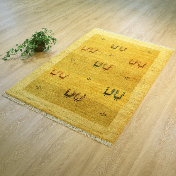 ギャッベ絨毯「クジャクさんはケンカ中?」10146447【150×102】