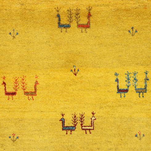 ギャッベ絨毯「クジャクさんはケンカ中?」10146447【150×102】