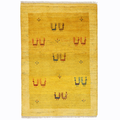 ギャッベ絨毯「クジャクさんはケンカ中?」10146447【150×102】