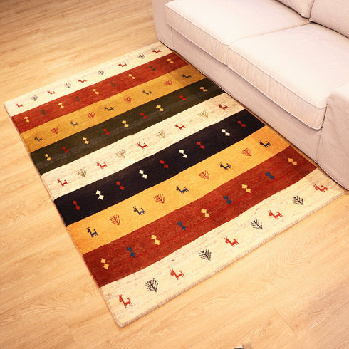 ギャッベ絨毯「カラフルなボーダー模様」10150017【180×121】