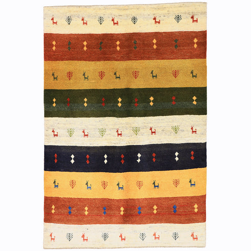 ギャッベ絨毯「カラフルなボーダー模様」10150017【180×121】