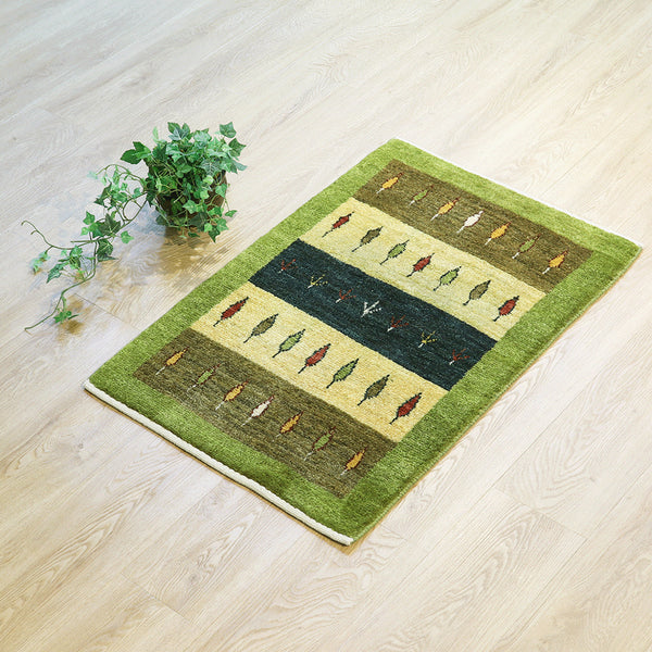 ギャッベ絨毯「色の層に並ぶ木々」10176185【93×62】