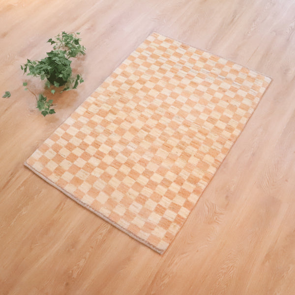 ギャッベ絨毯 「和モダンな市松デザイン」 8353152【121×79】