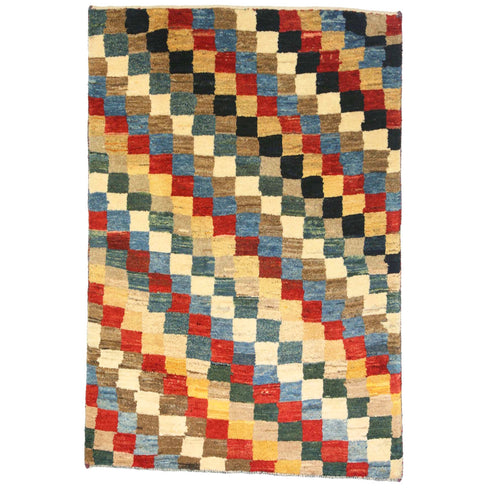 ギャッベ絨毯 「いろの市松帖」 8802402【117×79】