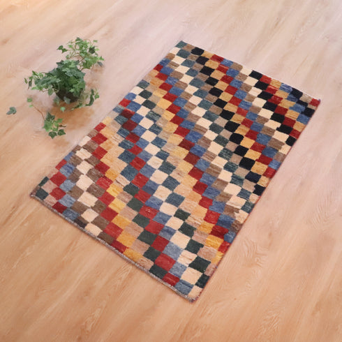 ギャッベ絨毯 「いろの市松帖」 8802402【117×79】