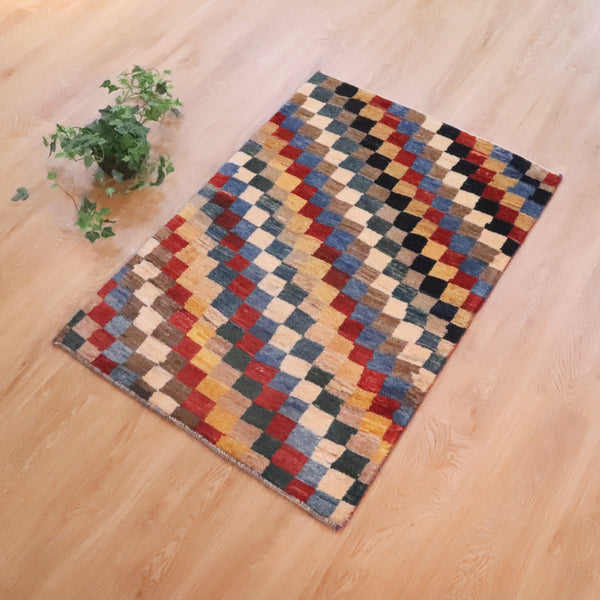 ギャッベ絨毯 「いろの市松帖」 8802402【117×79】