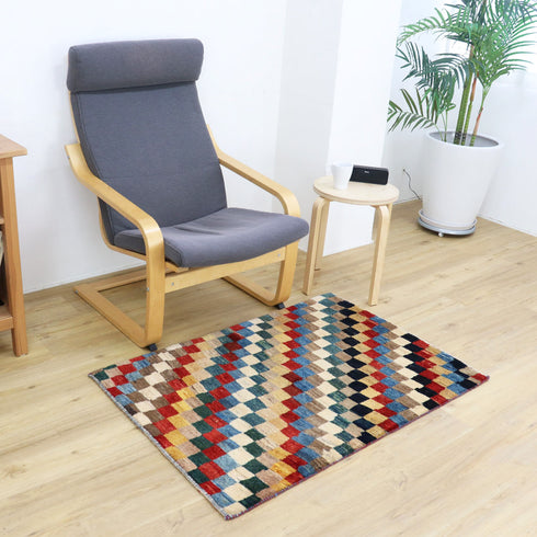 ギャッベ絨毯 「いろの市松帖」 8802402【117×79】