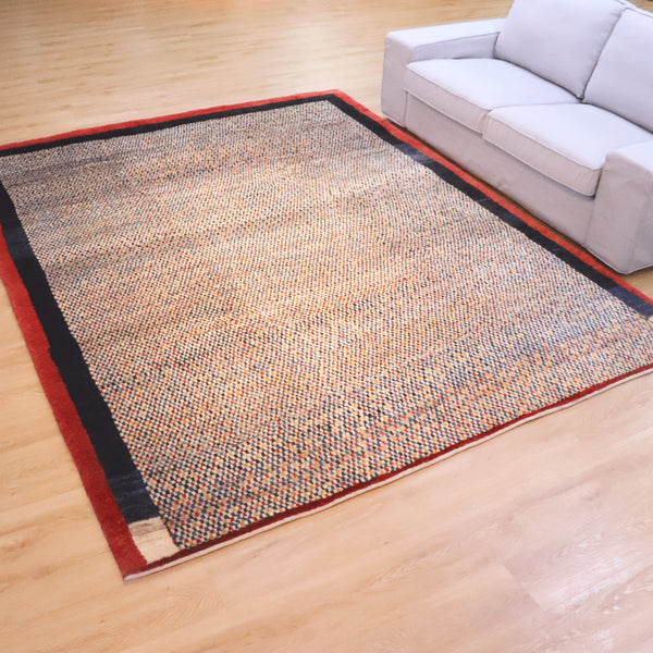 ギャッベ絨毯「守りの赤枠と紺の調べ」 913643【285×226】