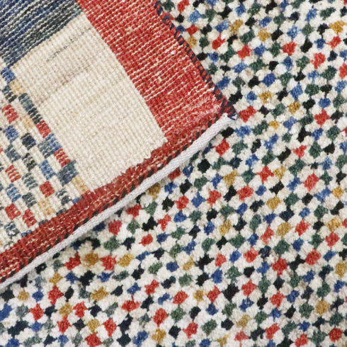 ギャッベ絨毯「守りの赤枠と紺の調べ」 913643【285×226】