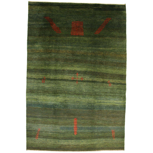 ギャッベ絨毯 「緑の大地に咲く赤い花」 913650【297×197】