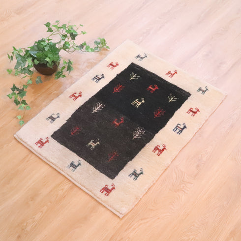 ギャッベ絨毯 「おしゃれなヤギさん」 9141083【83×65】