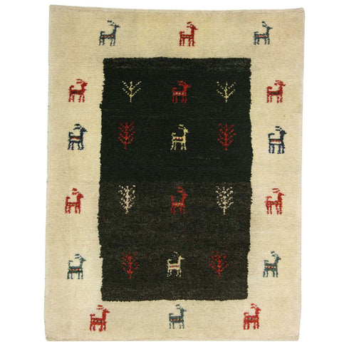 ギャッベ絨毯 「おしゃれなヤギさん」 9141083【83×65】