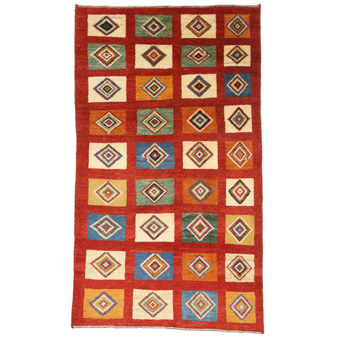 ギャッベ絨毯「彩り豊かなトランジ文様の絨毯」9142359【170×100】