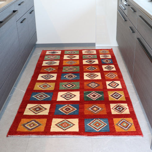 ギャッベ絨毯「彩り豊かなトランジ文様の絨毯」9142359【170×100】