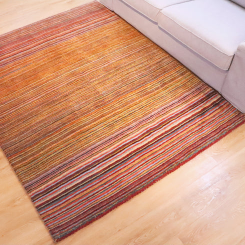ギャッベ絨毯「カラフルで細いボーダー模様」9213962【199×155】