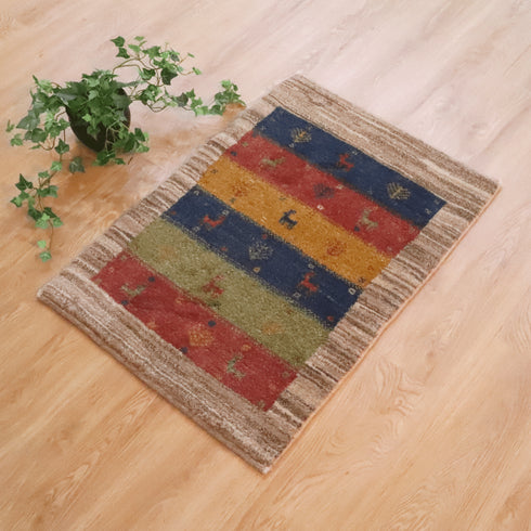 ギャッベ絨毯 「ナチュラルカラーの枠」 9219936【87×62】