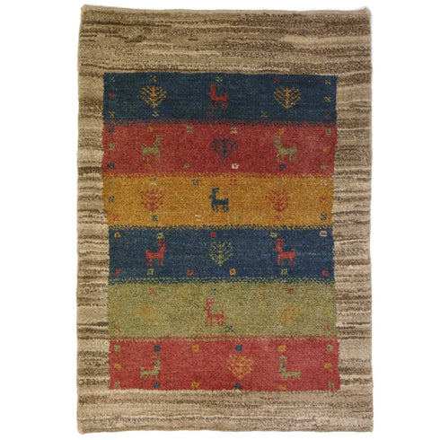 ギャッベ絨毯 「ナチュラルカラーの枠」 9219936【87×62】