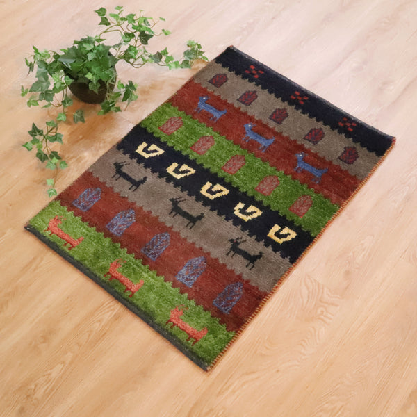 ギャッベ絨毯 「長めのヒツジ」 9223345【82×59】