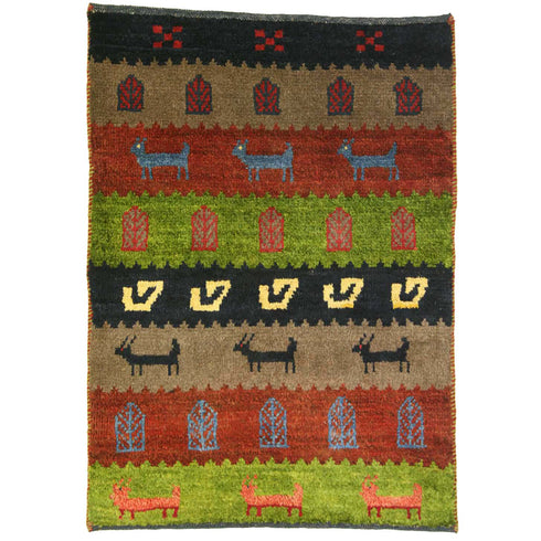 ギャッベ絨毯 「長めのヒツジ」 9223345【82×59】