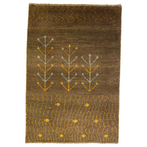 ギャッベ絨毯 「黄色のお魚さん」 9241070【84×57】