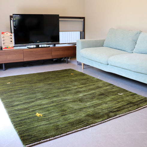 ギャッベ絨毯「春の公園を思わせるグリーン」9304278【193×146】