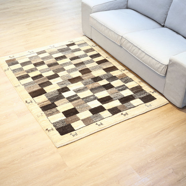 ギャッベ絨毯 「落ち着いた格子柄」9316428【164×121】