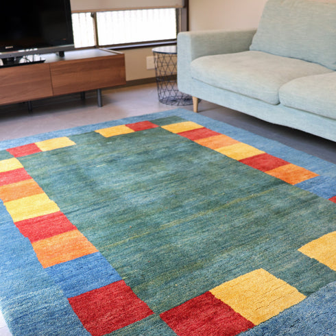 ギャッベ絨毯「カラフルな枠」9318596【219×169】