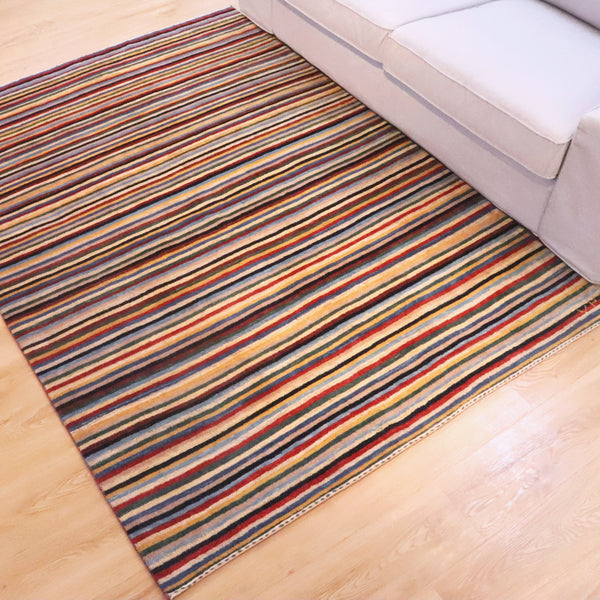 ギャッベ絨毯「色が踊るストライプ」931868【205×147】