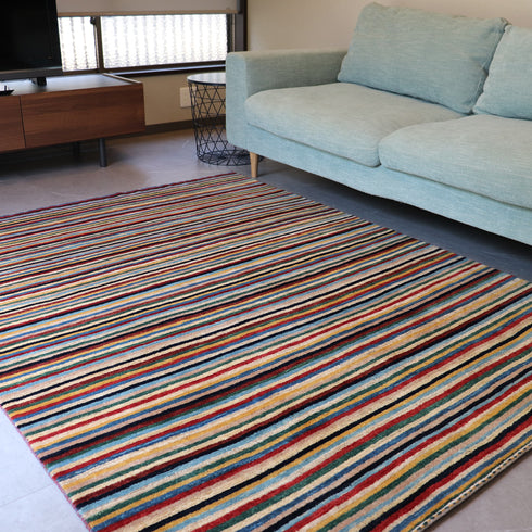 ギャッベ絨毯「色が踊るストライプ」931868【205×147】