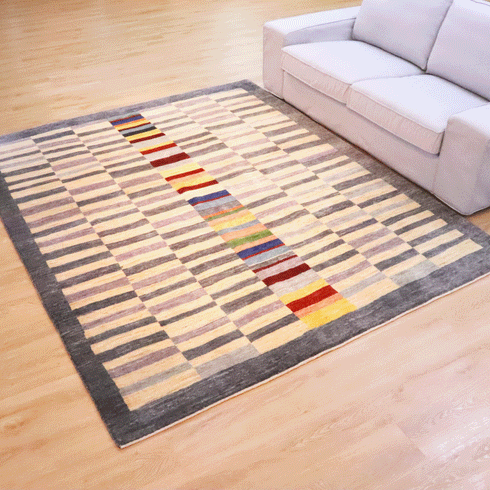 ギャッベ絨毯「静けさと彩りのボーダー」 9509157【250×200】