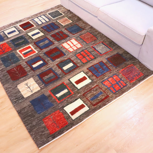 ギャッベ絨毯「しかくの森」9509283【192×149】