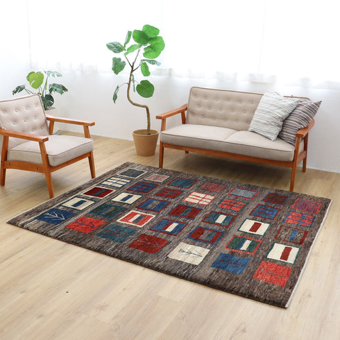 ギャッベ絨毯「しかくの森」9509283【192×149】