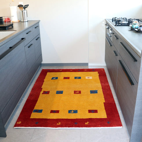 ギャッベ絨毯「お部屋が明るくなります」960828【152×110】