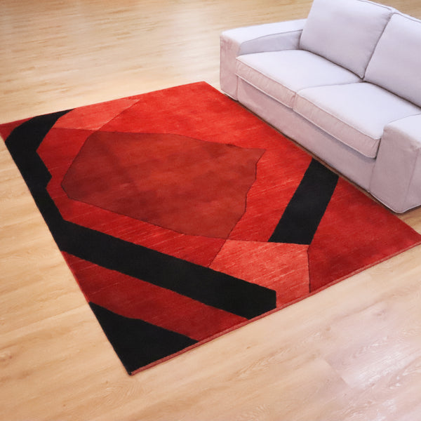 ギャッベ絨毯「情熱と静寂の調和 — 赤×黒ギャッベ」 970181【235×170】