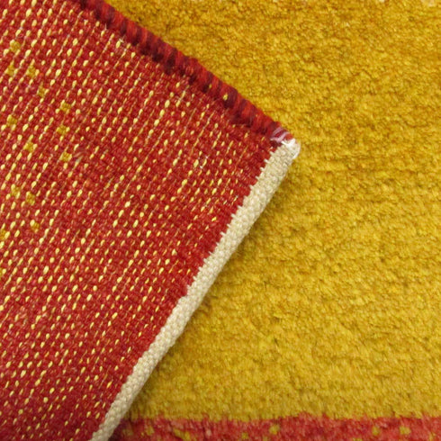 ギャッベ絨毯 「黄色のグラデーションと赤い枠」 9200192【114×83】