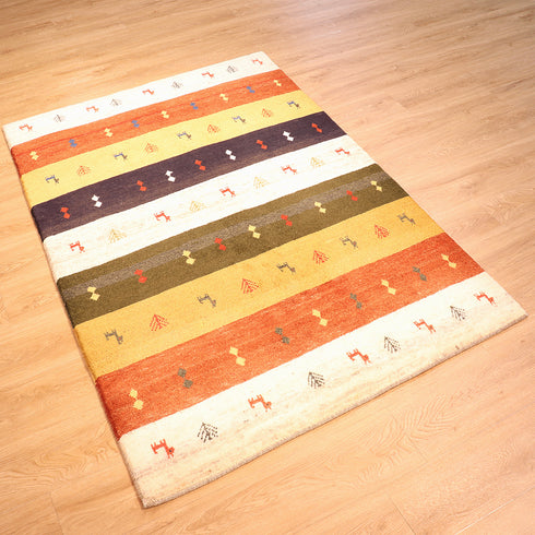 ギャッベ絨毯「カラフルなボーダー模様」10150017【180×121】