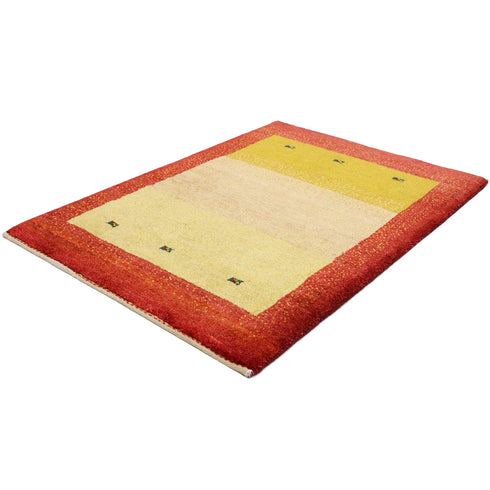 ギャッベ絨毯 「黄色のグラデーションと赤い枠」 9200192【114×83】