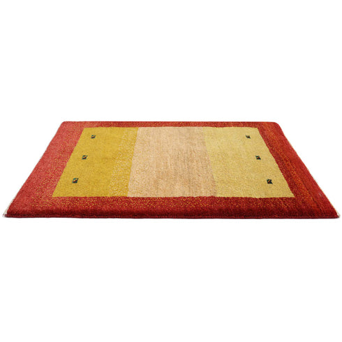 ギャッベ絨毯 「黄色のグラデーションと赤い枠」 9200192【114×83】