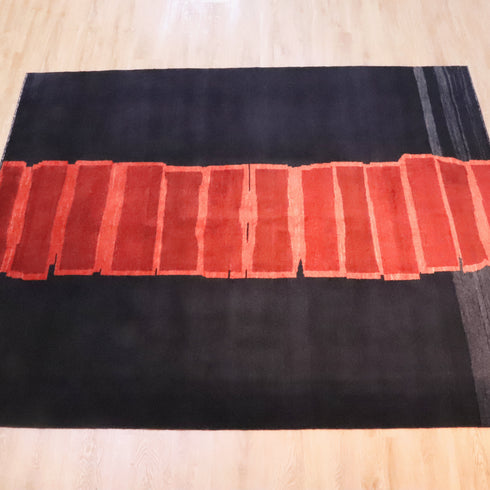 ギャッベ絨毯「温もりブラウン×情熱レッド」 970134【252×209】