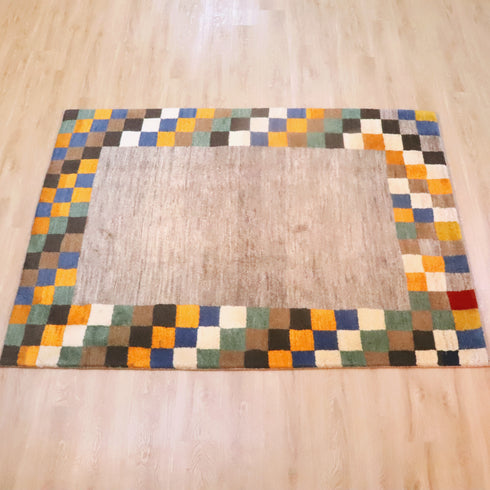 ギャッベ絨毯「市松模様のゆらぎ」9130583【218×160】